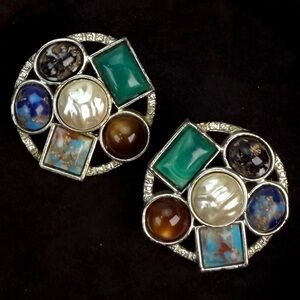 Vintage Sarah Coventry silvertone multi colored clip on earrings